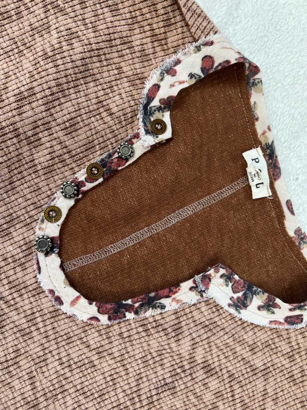 POL Brown Knit Crewneck Sweater with Floral Trim - Picture 4 of 5